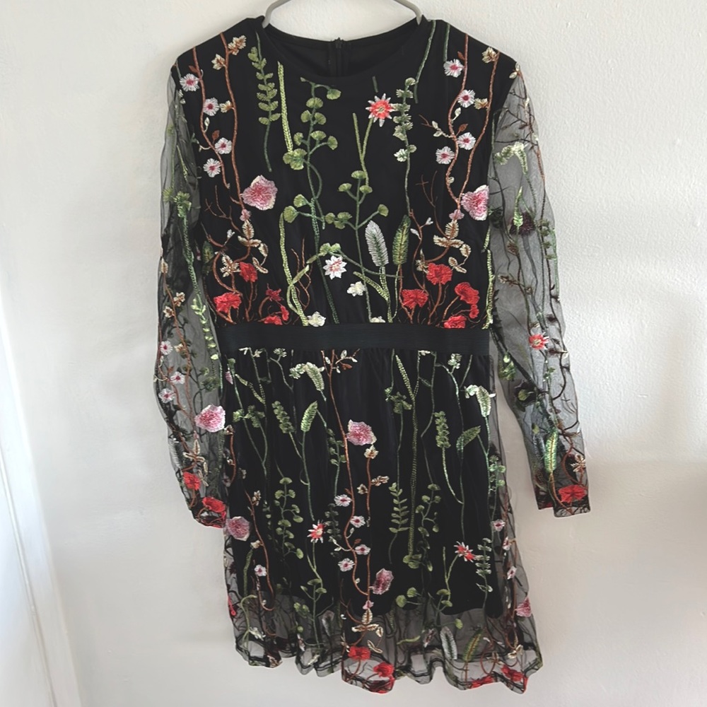Floral Mini Dress with Sheer Arms